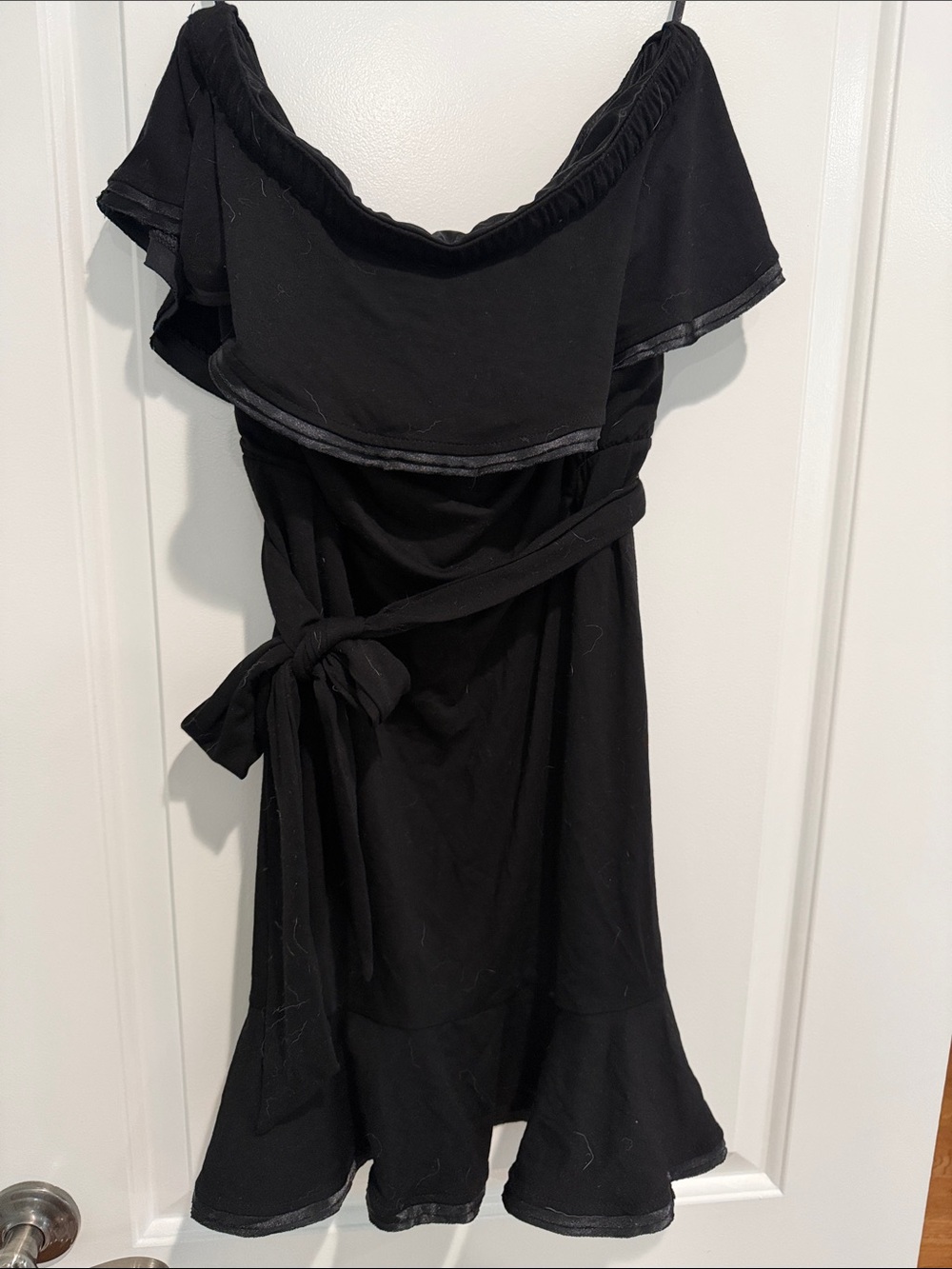White House Black Market Black Strapless Ruffle Wrap Dress